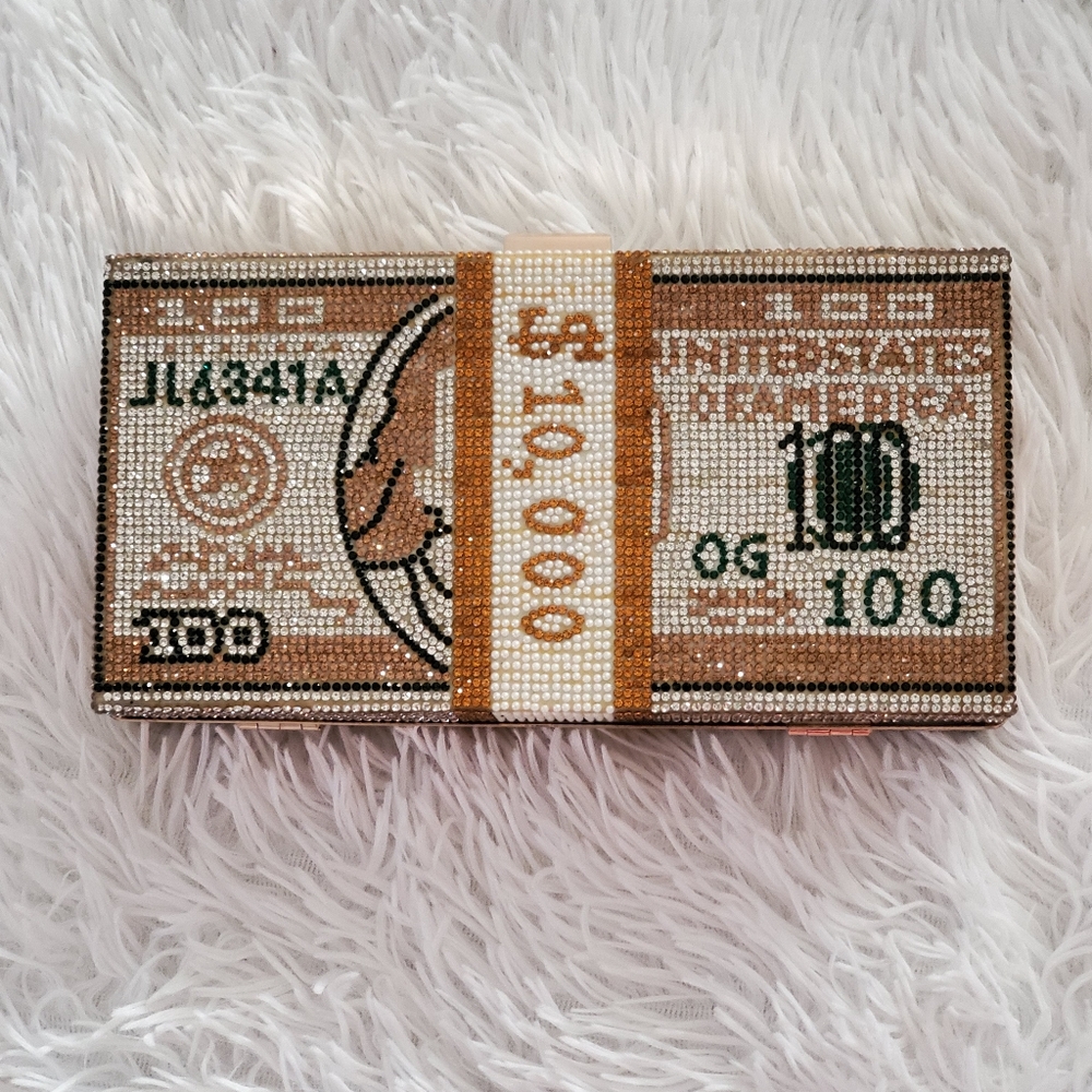 Rhinestone-embellished Money Bill Clutch